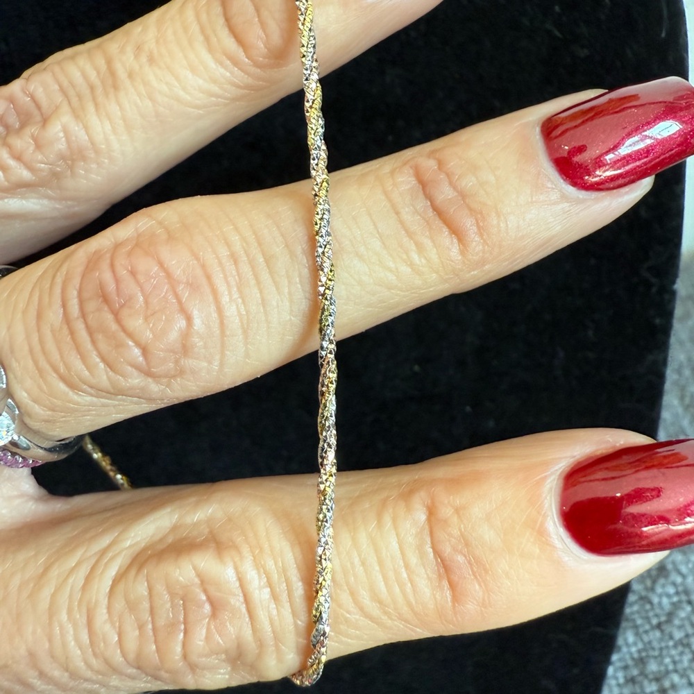 16” Tri-color, Italian made, .925 Silver with 14k gold plating,  rope chain